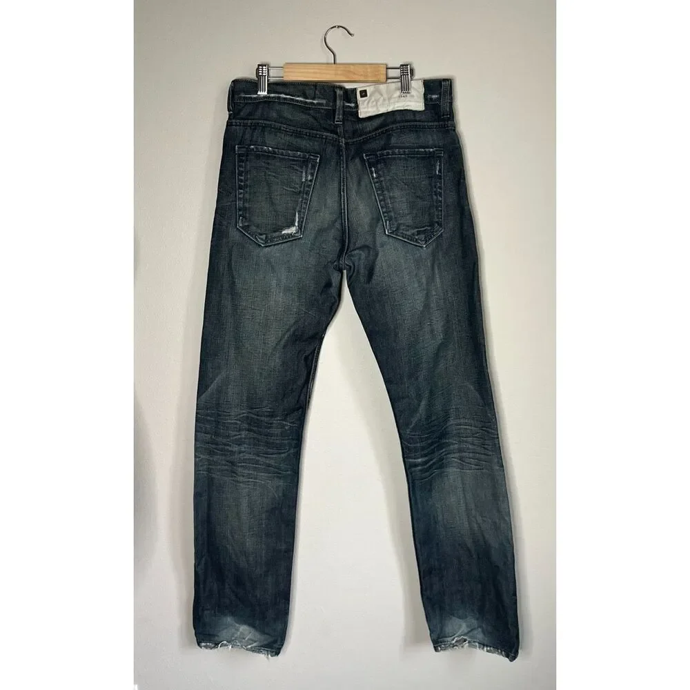 MORRISON Men's Dark Wash Distressed Patchwork Straight Leg Jeans Size 31 Waist